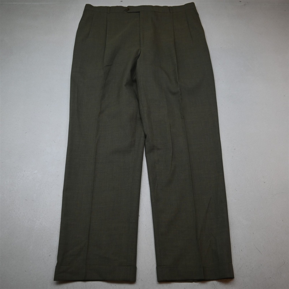 Lands End 38x34 Green 100% Wool Traditional Pleated Cuffed Baggy Dress Pants